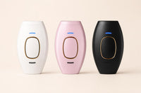 Los tres colores de la depiladora IPL Séda: blanco, rosa y negro